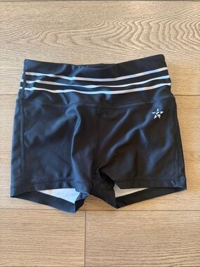 Girls' Black Athletic Shorts with Striped Waistband